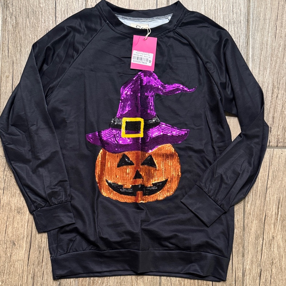 Halloween Pumpkin Witch Sequin Sweatshirt
